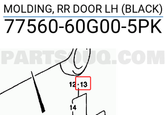 Suzuki 7756060G005PK MOLDING, RR DOOR LH (BLACK)