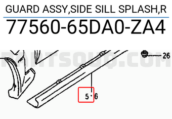 Suzuki 7756065DA0ZA4 GUARD ASSY,SIDE SILL SPLASH,R