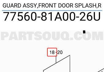 Suzuki 7756081A0026U GUARD ASSY,FRONT DOOR SPLASH,R