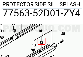 Suzuki 7756352D01ZY4 PROTECTOR,SIDE SILL SPLASH