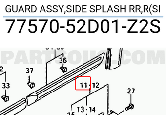 Suzuki 7757052D01Z2S GUARD ASSY,SIDE SPLASH RR,R(SI