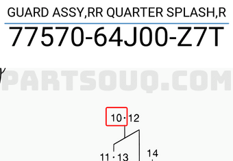 Suzuki 7757064J00Z7T GUARD ASSY,RR QUARTER SPLASH,R