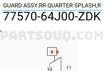 Suzuki 7757064J00ZDK GUARD ASSY,RR QUARTER SPLASH,R