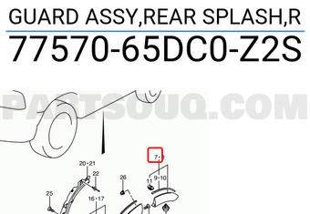 Suzuki 7757065DC0Z2S GUARD ASSY,REAR SPLASH,R