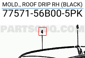 Suzuki 7757156B005PK MOLD., ROOF DRIP RH (BLACK)