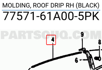 Suzuki 7757161A005PK MOLDING, ROOF DRIP RH (BLACK)