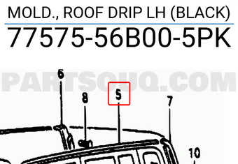 Suzuki 7757556B005PK MOLD., ROOF DRIP LH (BLACK)