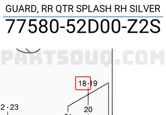 Suzuki 7758052D00Z2S GUARD, RR QTR SPLASH RH SILVER