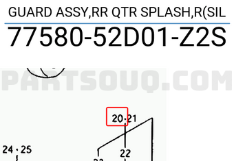 Suzuki 7758052D01Z2S GUARD ASSY,RR QTR SPLASH,R(SIL
