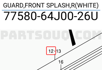 Suzuki 7758064J0026U GUARD,FRONT SPLASH,R(WHITE)