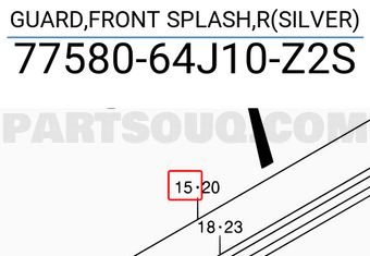 Suzuki 7758064J10Z2S GUARD,FRONT SPLASH,R(SILVER)