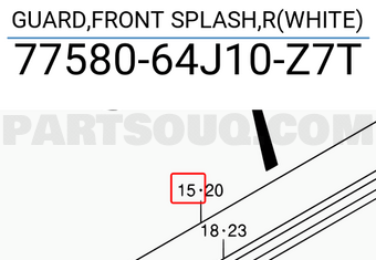 Suzuki 7758064J10Z7T GUARD,FRONT SPLASH,R(WHITE)