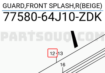 Suzuki 7758064J10ZDK GUARD,FRONT SPLASH,R(BEIGE)