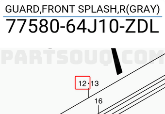 Suzuki 7758064J10ZDL GUARD,FRONT SPLASH,R(GRAY)