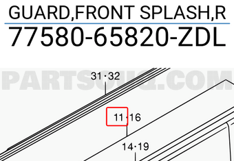 Suzuki 7758065820ZDL GUARD,FRONT SPLASH,R