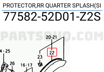Suzuki 7758252D01Z2S PROTECTOR,RR QUARTER SPLASH(SI