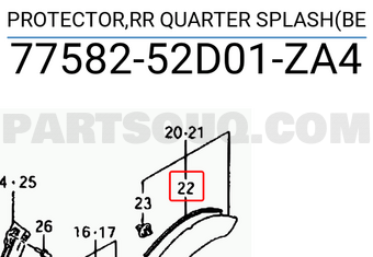 Suzuki 7758252D01ZA4 PROTECTOR,RR QUARTER SPLASH(BE