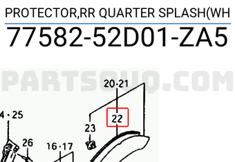 Suzuki 7758252D01ZA5 PROTECTOR,RR QUARTER SPLASH(WH