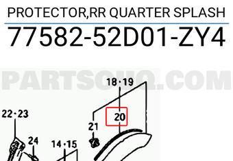 Suzuki 7758252D01ZY4 PROTECTOR,RR QUARTER SPLASH
