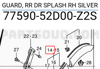 Suzuki 7759052D00Z2S GUARD, RR DR SPLASH RH SILVER