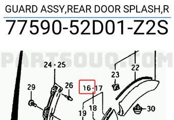 Suzuki 7759052D01Z2S GUARD ASSY,REAR DOOR SPLASH,R