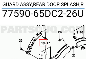 Suzuki 7759065DC226U GUARD ASSY,REAR DOOR SPLASH,R