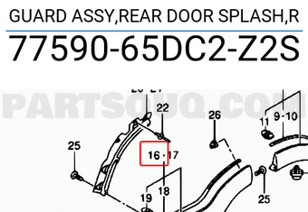 Suzuki 7759065DC2Z2S GUARD ASSY,REAR DOOR SPLASH,R