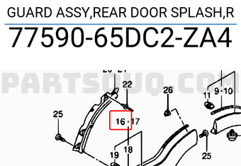 Suzuki 7759065DC2ZA4 GUARD ASSY,REAR DOOR SPLASH,R