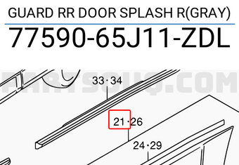 Suzuki 7759065J11ZDL GUARD RR DOOR SPLASH R(GRAY)