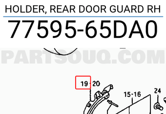 Suzuki 7759565DA0 HOLDER, REAR DOOR GUARD RH