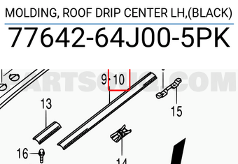 Suzuki 7764264J005PK MOLDING, ROOF DRIP CENTER LH,(BLACK)