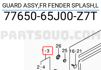 Suzuki 7765065J00Z7T GUARD ASSY,FR FENDER SPLASH,L