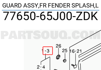 Suzuki 7765065J00ZDK GUARD ASSY,FR FENDER SPLASH,L