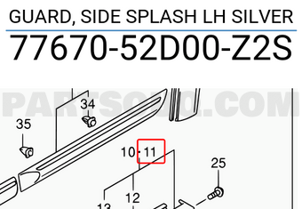 Suzuki 7767052D00Z2S GUARD, SIDE SPLASH LH SILVER
