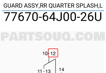 Suzuki 7767064J0026U GUARD ASSY,RR QUARTER SPLASH,L
