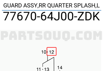 Suzuki 7767064J00ZDK GUARD ASSY,RR QUARTER SPLASH,L