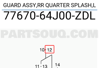 Suzuki 7767064J00ZDL GUARD ASSY,RR QUARTER SPLASH,L