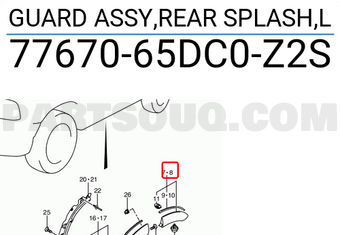 Suzuki 7767065DC0Z2S GUARD ASSY,REAR SPLASH,L