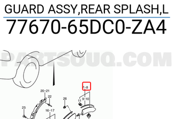 Suzuki 7767065DC0ZA4 GUARD ASSY,REAR SPLASH,L
