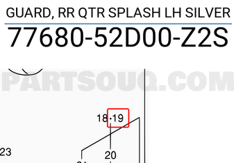 Suzuki 7768052D00Z2S GUARD, RR QTR SPLASH LH SILVER