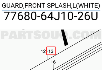 Suzuki 7768064J1026U GUARD,FRONT SPLASH,L(WHITE)