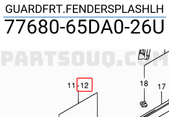Suzuki 7768065DA026U GUARDFRT.FENDERSPLASHLH