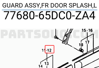 Suzuki 7768065DC0ZA4 GUARD ASSY,FR DOOR SPLASH,L