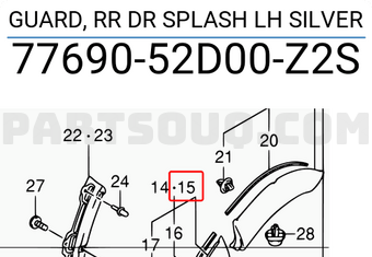Suzuki 7769052D00Z2S GUARD, RR DR SPLASH LH SILVER