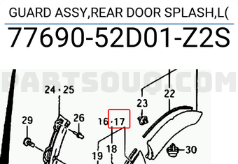 Suzuki 7769052D01Z2S GUARD ASSY,REAR DOOR SPLASH,L
