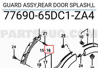 Suzuki 7769065DC1ZA4 GUARD ASSY,REAR DOOR SPLASH,L