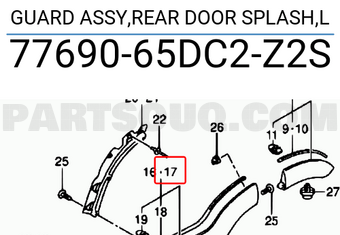 Suzuki 7769065DC2Z2S GUARD ASSY,REAR DOOR SPLASH,L