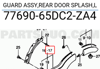 Suzuki 7769065DC2ZA4 GUARD ASSY,REAR DOOR SPLASH,L