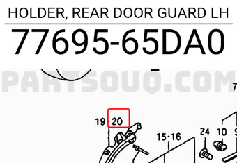 Suzuki 7769565DA0 HOLDER, REAR DOOR GUARD LH
