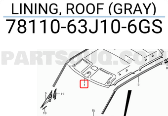 Suzuki 7811063J106GS LINING, ROOF (GRAY)